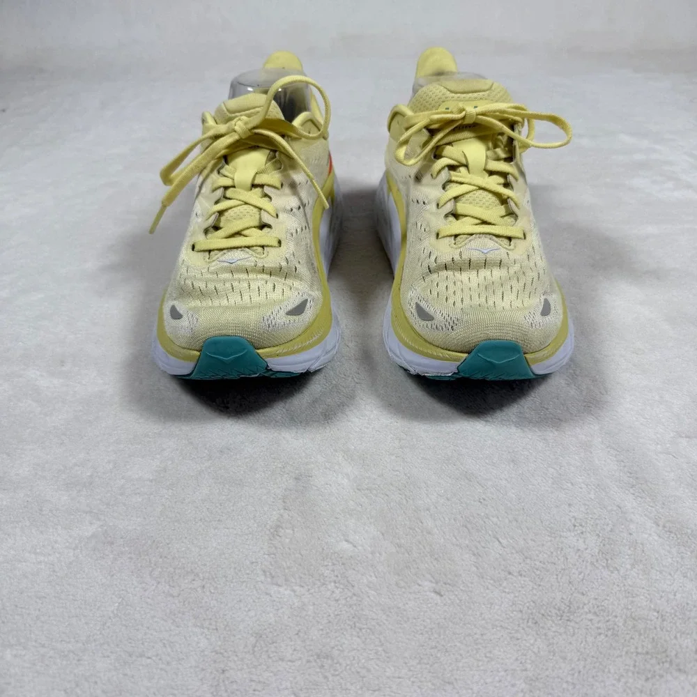Hoka‎ One One Clifton 8 Women's Running Shoes Light Yellow Teal Size 9B s30x19
